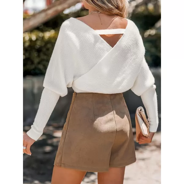 imageCUPSHE Women Sweater Ribbed Surplice Neck Cropped Tops Cross Front Kint Pullover CasualWhite