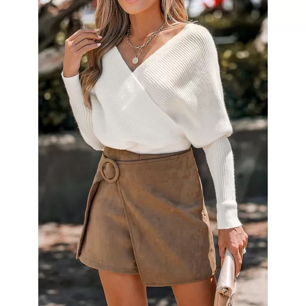 imageCUPSHE Women Sweater Ribbed Surplice Neck Cropped Tops Cross Front Kint Pullover CasualWhite