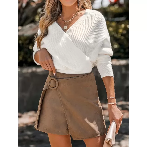 imageCUPSHE Women Sweater Ribbed Surplice Neck Cropped Tops Cross Front Kint Pullover CasualWhite