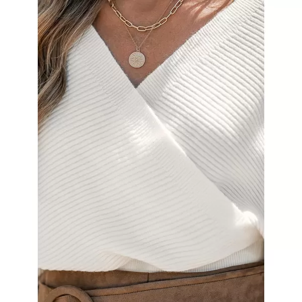 imageCUPSHE Women Sweater Ribbed Surplice Neck Cropped Tops Cross Front Kint Pullover CasualWhite