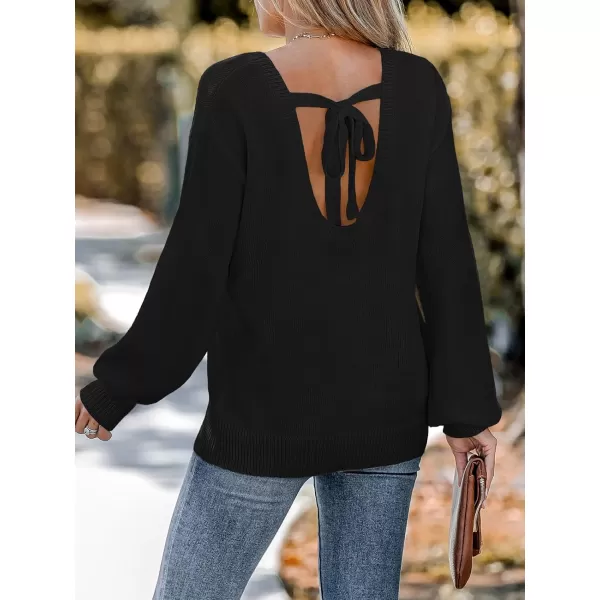 imageCUPSHE Women Sweater Round Neck Cutout Tie Back Drop Sleeve Jumper TopsBlack