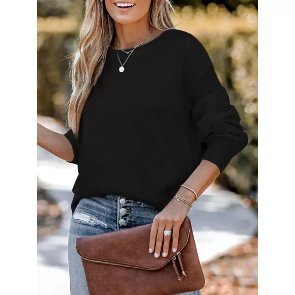 imageCUPSHE Women Sweater Round Neck Cutout Tie Back Drop Sleeve Jumper TopsBlack