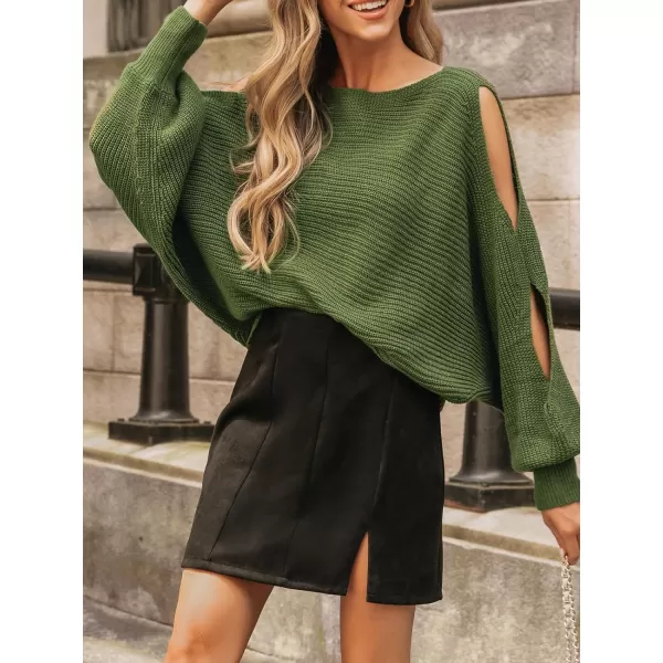 imageCUPSHE Women Sweater Round Neck Dropped Long Dolman Sleeves Ribbed Knit Jumper TopsGreen