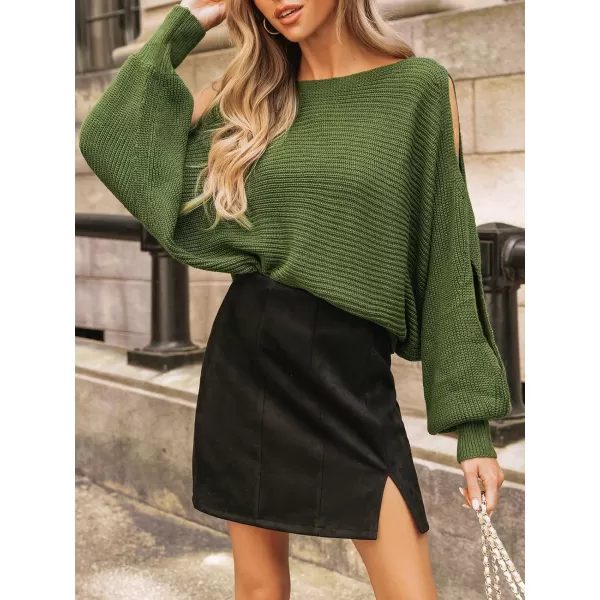 imageCUPSHE Women Sweater Round Neck Dropped Long Dolman Sleeves Ribbed Knit Jumper TopsGreen
