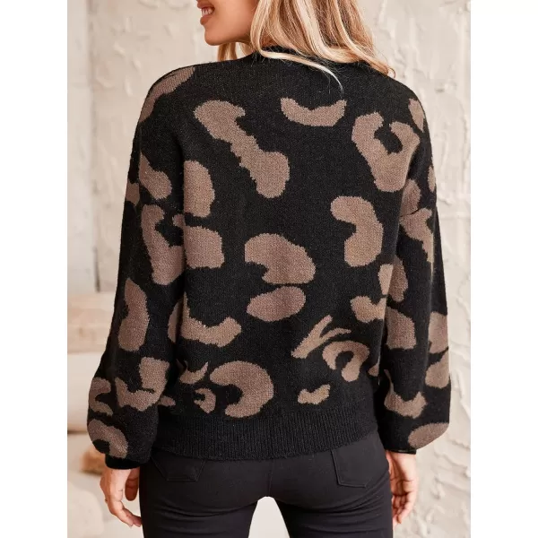 imageCUPSHE Women Sweater Round Neck Dropped Long Sleeves Animal Printed Ribbed Knit Jumper TopsBlack Printed
