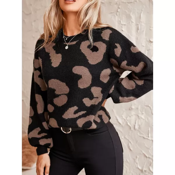 imageCUPSHE Women Sweater Round Neck Dropped Long Sleeves Animal Printed Ribbed Knit Jumper TopsBlack Printed