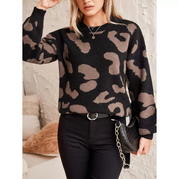 imageCUPSHE Women Sweater Round Neck Dropped Long Sleeves Animal Printed Ribbed Knit Jumper TopsBlack Printed