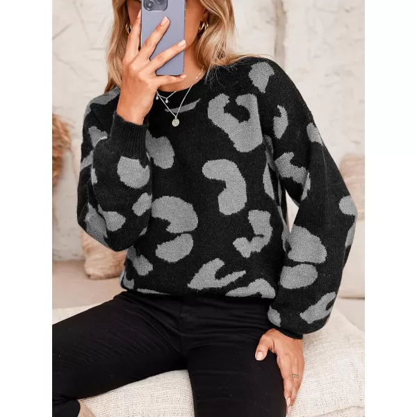 imageCUPSHE Women Sweater Round Neck Dropped Long Sleeves Animal Printed Ribbed Knit Jumper TopsGray