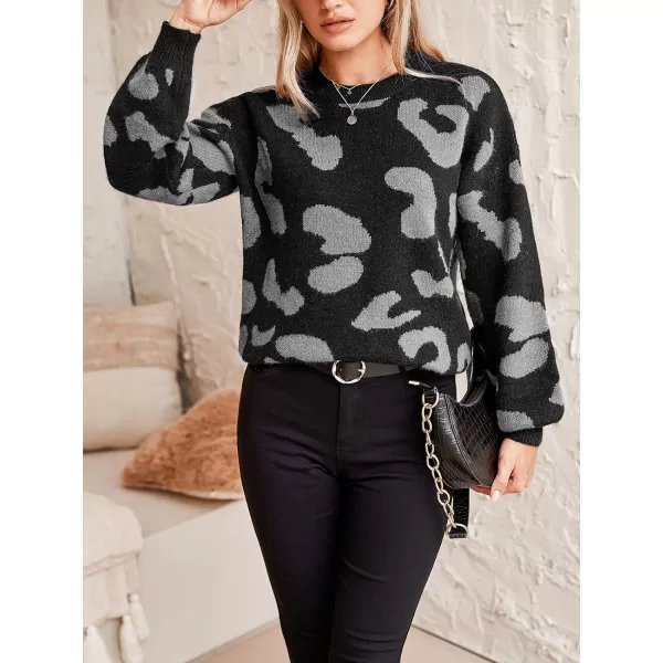 imageCUPSHE Women Sweater Round Neck Dropped Long Sleeves Animal Printed Ribbed Knit Jumper TopsGray