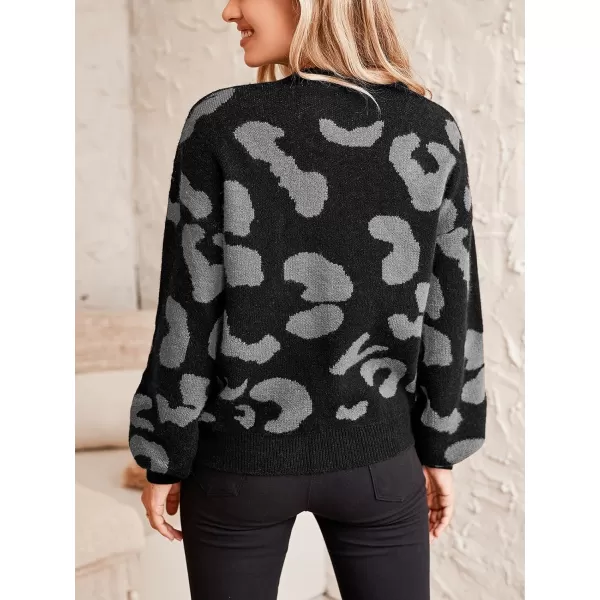 imageCUPSHE Women Sweater Round Neck Dropped Long Sleeves Animal Printed Ribbed Knit Jumper TopsGray