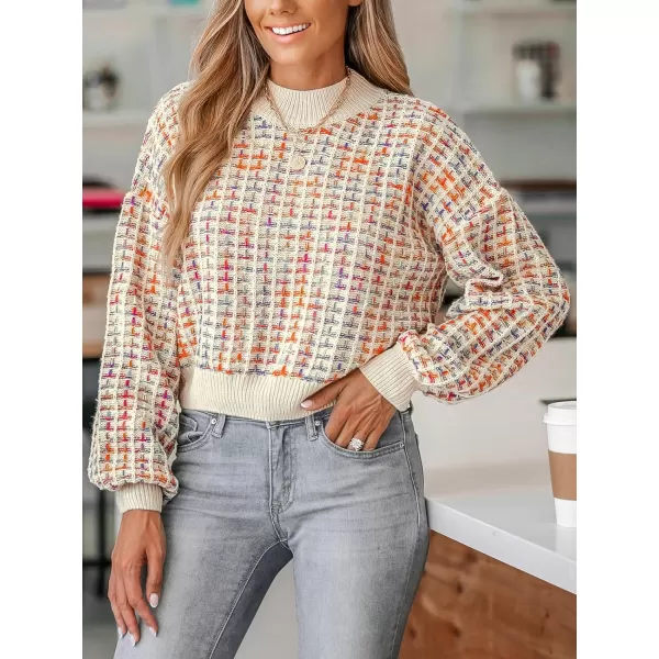 imageCUPSHE Women Sweater Round Neck Sweater Multicolored Casual Tops Long Puff SleevesMuiticolored
