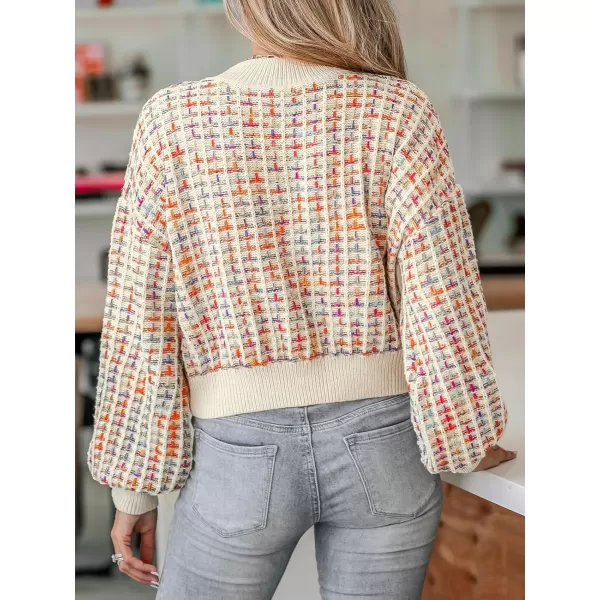 imageCUPSHE Women Sweater Round Neck Sweater Multicolored Casual Tops Long Puff SleevesMuiticolored