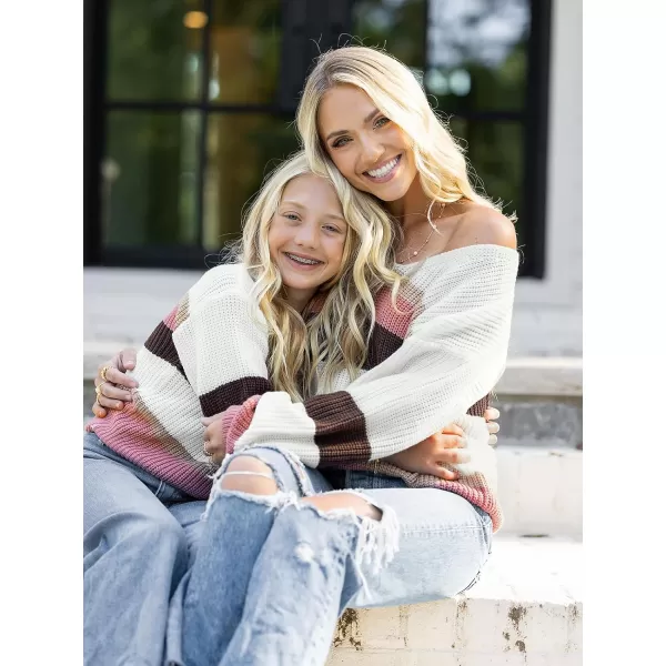 imageCUPSHE Women Sweater Striped Drop Sleeve Rib Long Sleeve VNeck PulloversWhite Stripe