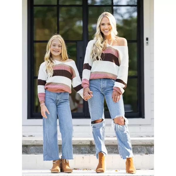 imageCUPSHE Women Sweater Striped Drop Sleeve Rib Long Sleeve VNeck PulloversWhite Stripe