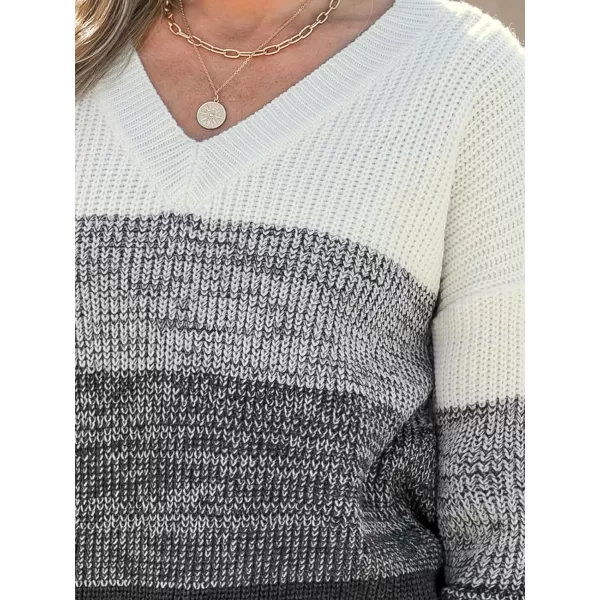 imageCUPSHE Women Sweater Striped VNeck Tops Long Drop Sleeve Pullover CasualBlack