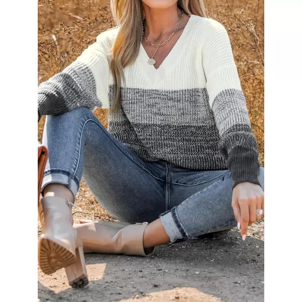 imageCUPSHE Women Sweater Striped VNeck Tops Long Drop Sleeve Pullover CasualBlack