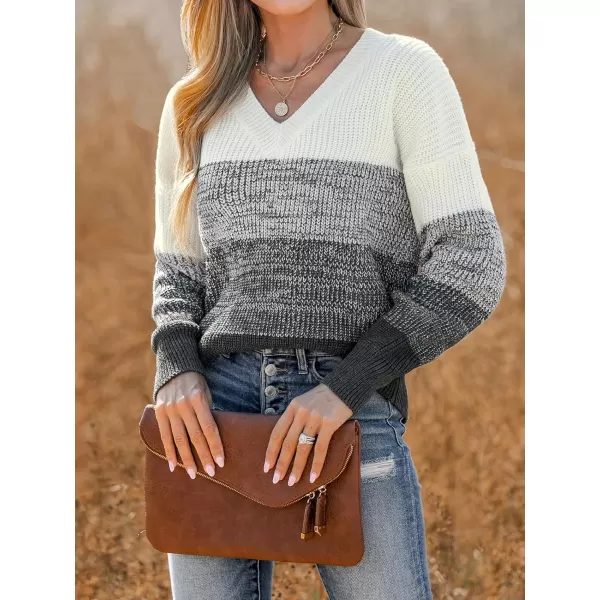 imageCUPSHE Women Sweater Striped VNeck Tops Long Drop Sleeve Pullover CasualBlack