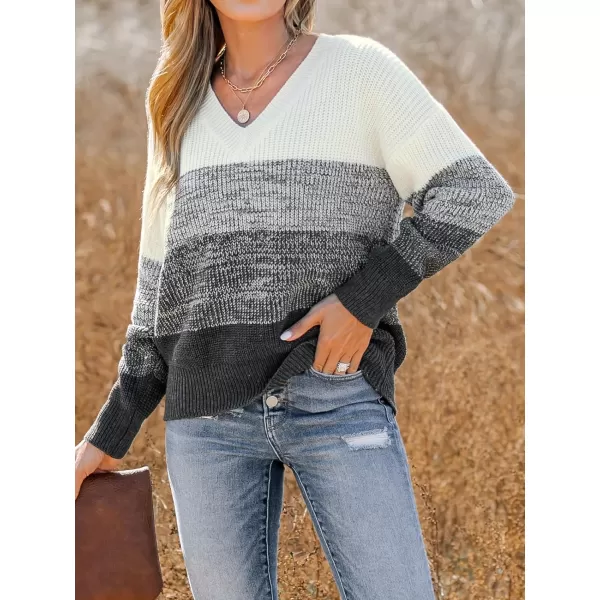 imageCUPSHE Women Sweater Striped VNeck Tops Long Drop Sleeve Pullover CasualBlack