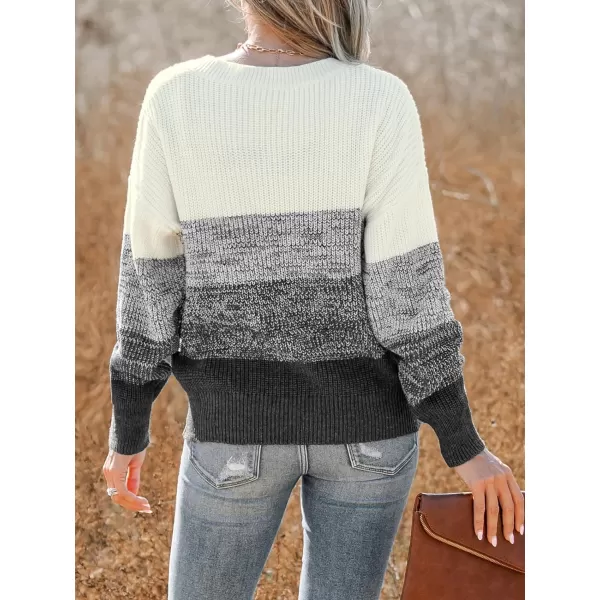 imageCUPSHE Women Sweater Striped VNeck Tops Long Drop Sleeve Pullover CasualBlack
