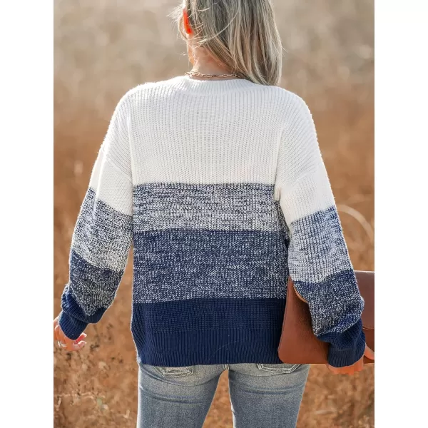 imageCUPSHE Women Sweater Striped VNeck Tops Long Drop Sleeve Pullover CasualBlue