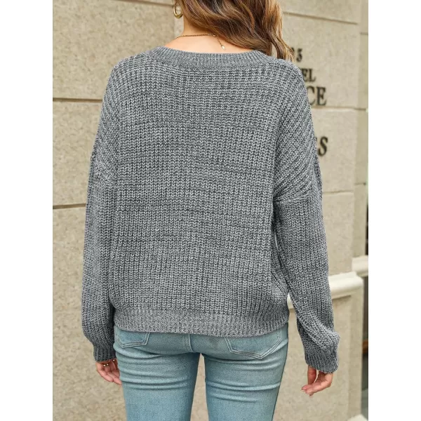 imageCUPSHE Women Sweater VNeck Dropped Long Sleeves Ribbed Chunky Knit Jumper TopsGrey
