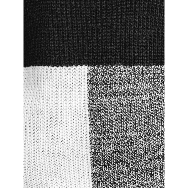 imageCUPSHE Women Sweaters Crew Neck Long Drop Sleeve Ribbed Knit Colorblock Pullover TopsBlack