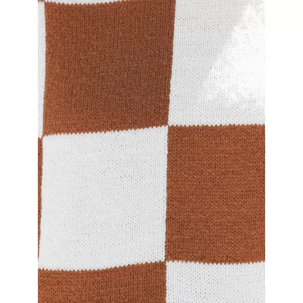 imageCUPSHE Women Sweaters Crew Neck Long Flare Sleeve Ribbed Knit Patterned Jumper TopsBrown