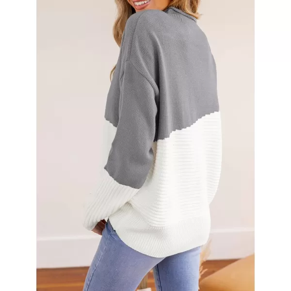 imageCUPSHE Women Sweaters Ribbed TwoTone Sweater Long Sleeves Mock Neck Pullover TopsGrey