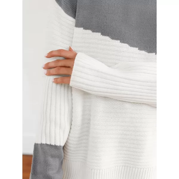 imageCUPSHE Women Sweaters Ribbed TwoTone Sweater Long Sleeves Mock Neck Pullover TopsGrey