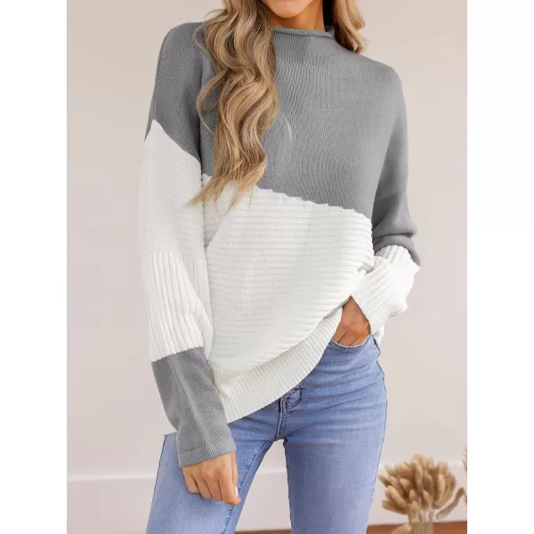 imageCUPSHE Women Sweaters Ribbed TwoTone Sweater Long Sleeves Mock Neck Pullover TopsGrey