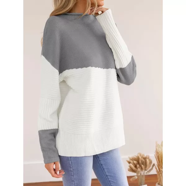 imageCUPSHE Women Sweaters Ribbed TwoTone Sweater Long Sleeves Mock Neck Pullover TopsGrey