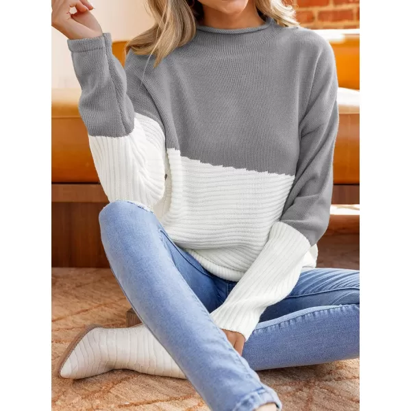 imageCUPSHE Women Sweaters Ribbed TwoTone Sweater Long Sleeves Mock Neck Pullover TopsGrey