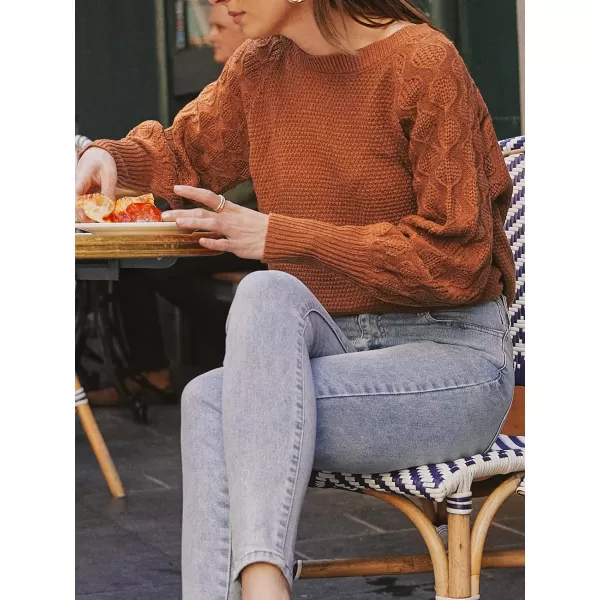 imageCUPSHE Women Sweaters Round Neck Knit Casual Long Sleeves Pumpkin Spice Jumper TopsBrick Red