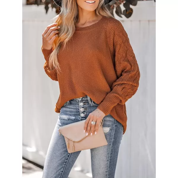 imageCUPSHE Women Sweaters Round Neck Knit Casual Long Sleeves Pumpkin Spice Jumper TopsBrick Red