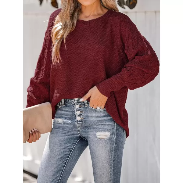imageCUPSHE Women Sweaters Round Neck Knit Casual Long Sleeves Pumpkin Spice Jumper TopsBurgundy