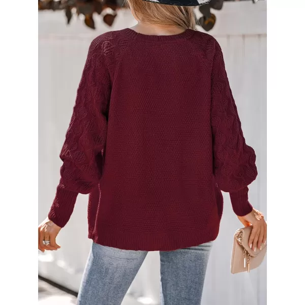 imageCUPSHE Women Sweaters Round Neck Knit Casual Long Sleeves Pumpkin Spice Jumper TopsBurgundy
