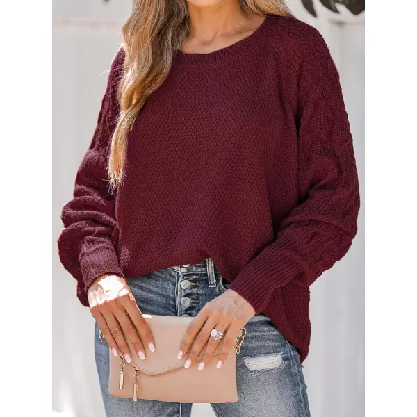 imageCUPSHE Women Sweaters Round Neck Knit Casual Long Sleeves Pumpkin Spice Jumper TopsBurgundy