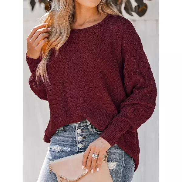 imageCUPSHE Women Sweaters Round Neck Knit Casual Long Sleeves Pumpkin Spice Jumper TopsBurgundy