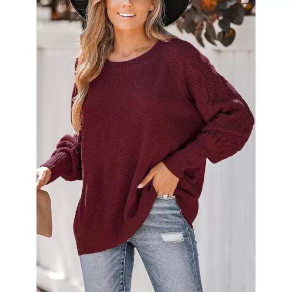 imageCUPSHE Women Sweaters Round Neck Knit Casual Long Sleeves Pumpkin Spice Jumper TopsBurgundy