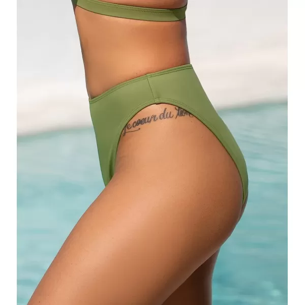 imageCUPSHE Women Swimsuit Bikini Bottom High Waisted Cheeky Bathing SuitOlive Green