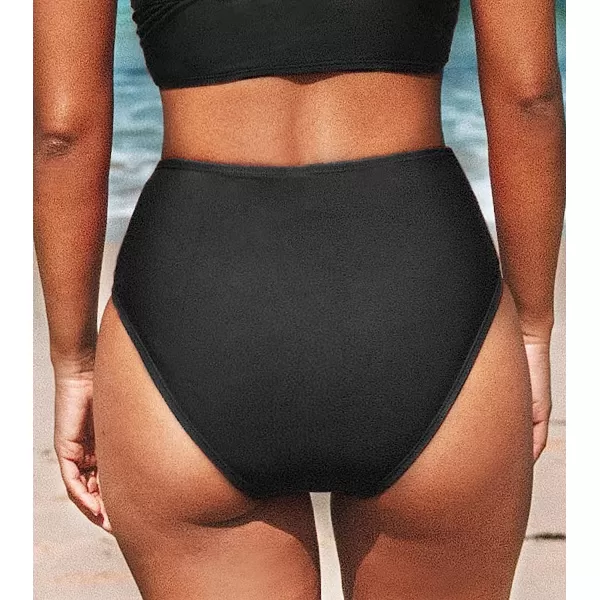 imageCUPSHE Women Swimsuit Bikini Bottom High Waisted Full Coverage Asymmetrical Bathing SuitBlack