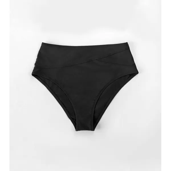 imageCUPSHE Women Swimsuit Bikini Bottom High Waisted Full Coverage Asymmetrical Bathing SuitBlack
