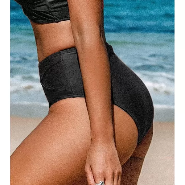 imageCUPSHE Women Swimsuit Bikini Bottom High Waisted Full Coverage Asymmetrical Bathing SuitBlack