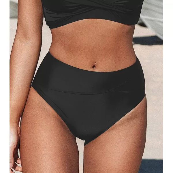 imageCUPSHE Women Swimsuit Bikini Bottom High Waisted Full Coverage Asymmetrical Bathing SuitBlack