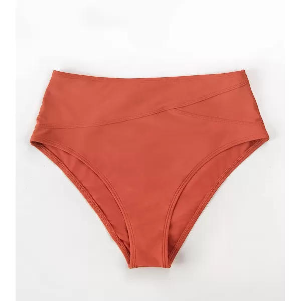 imageCUPSHE Women Swimsuit Bikini Bottom High Waisted Full Coverage Asymmetrical Bathing SuitBrick Red