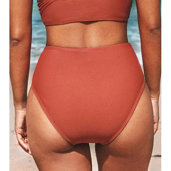 imageCUPSHE Women Swimsuit Bikini Bottom High Waisted Full Coverage Asymmetrical Bathing SuitBrick Red