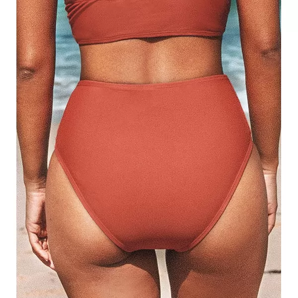 imageCUPSHE Women Swimsuit Bikini Bottom High Waisted Full Coverage Asymmetrical Bathing SuitBrick Red