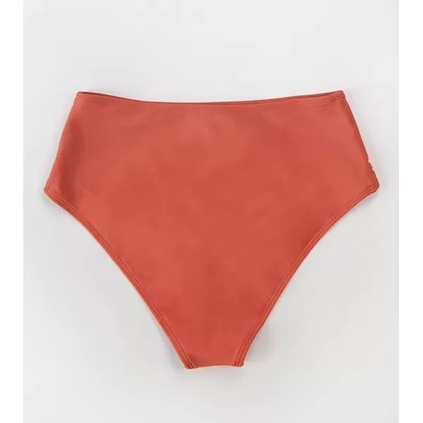 imageCUPSHE Women Swimsuit Bikini Bottom High Waisted Full Coverage Asymmetrical Bathing SuitBrick Red