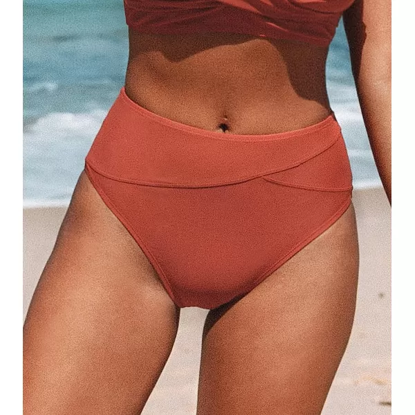 imageCUPSHE Women Swimsuit Bikini Bottom High Waisted Full Coverage Asymmetrical Bathing SuitBrick Red