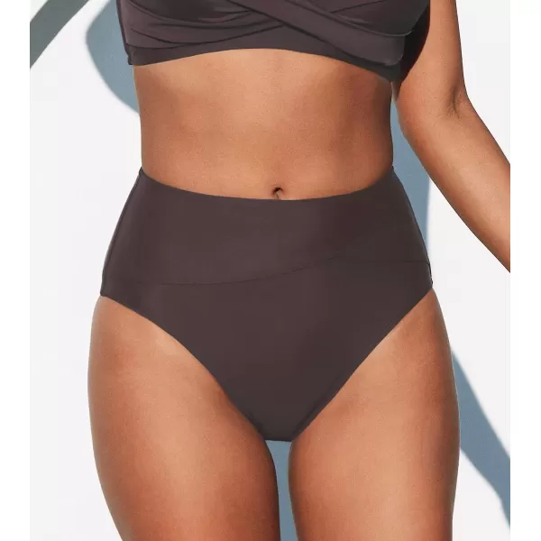 imageCUPSHE Women Swimsuit Bikini Bottom High Waisted Full Coverage Asymmetrical Bathing SuitBrown